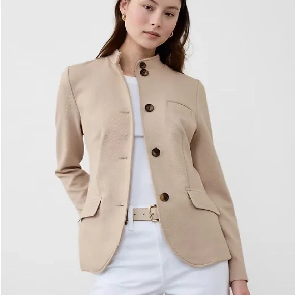 Banana Republic Women's Navy Band-Collar Blazer - Picture 2 of 7